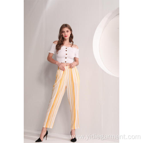 Yellow Stripe Viscose Trousers Yellow Stripe Viscose Summer Trousers Factory
